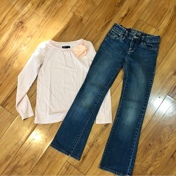 Gap girl floral flower shirt top pink - denim jeans 10 - Picture 7 of 7